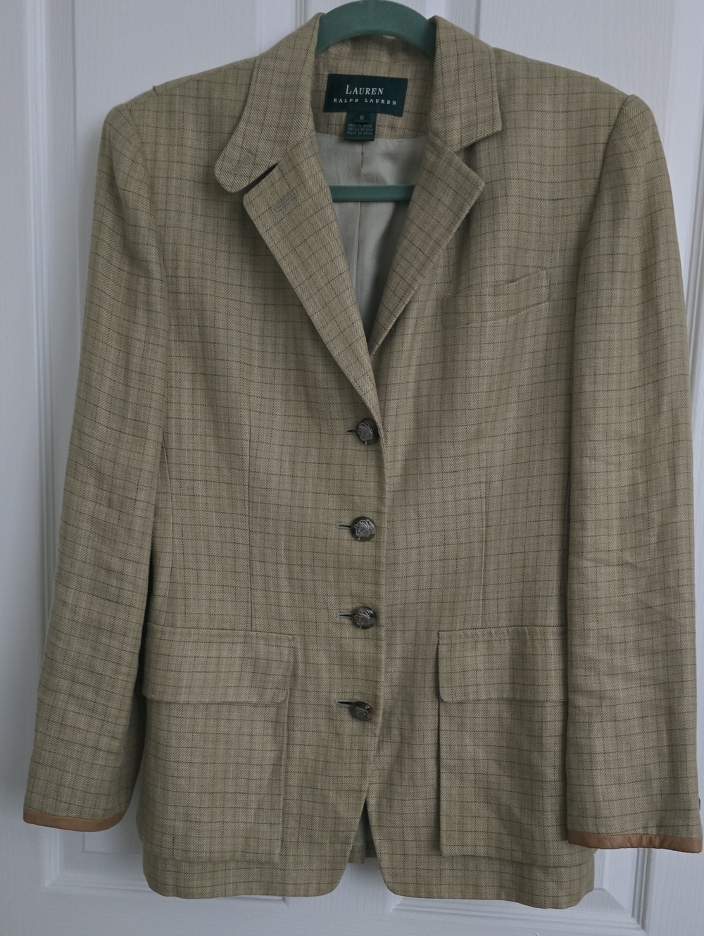 Lauren Ralph Lauren Tan Plaid Notch-Collar Blazer